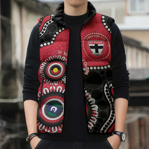 St Kilda NAIDOC 2026 Personalised Sleeveless Puffer Jacket 50 Years of Deadly Aboriginal Art