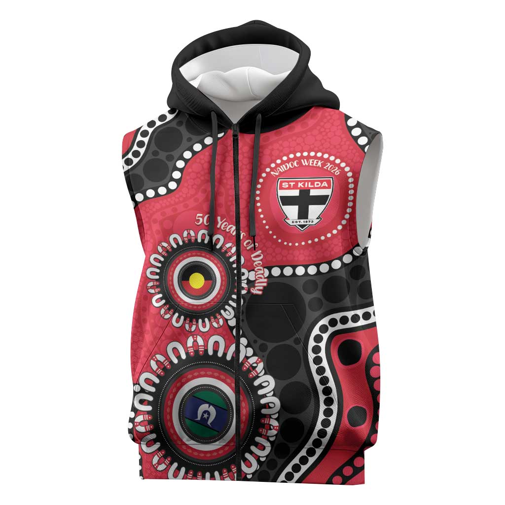 St Kilda NAIDOC 2026 Personalised Sleeveless Zip Hoodie 50 Years of Deadly Aboriginal Art