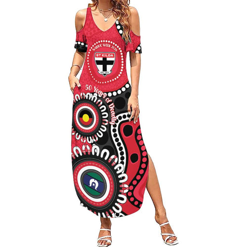 St Kilda NAIDOC 2026 Personalised Summer Maxi Dress 50 Years of Deadly Aboriginal Art