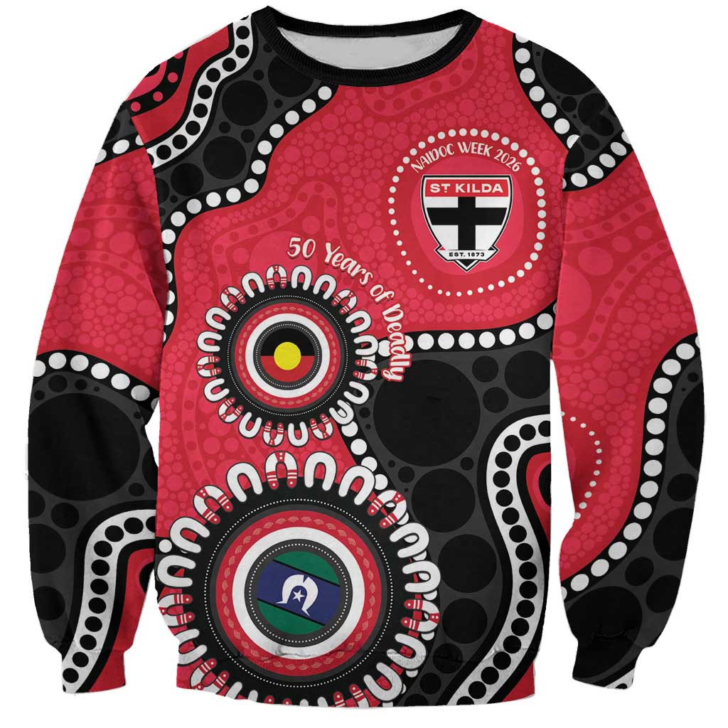 St Kilda NAIDOC 2026 Personalised Sweatshirt 50 Years of Deadly Aboriginal Art