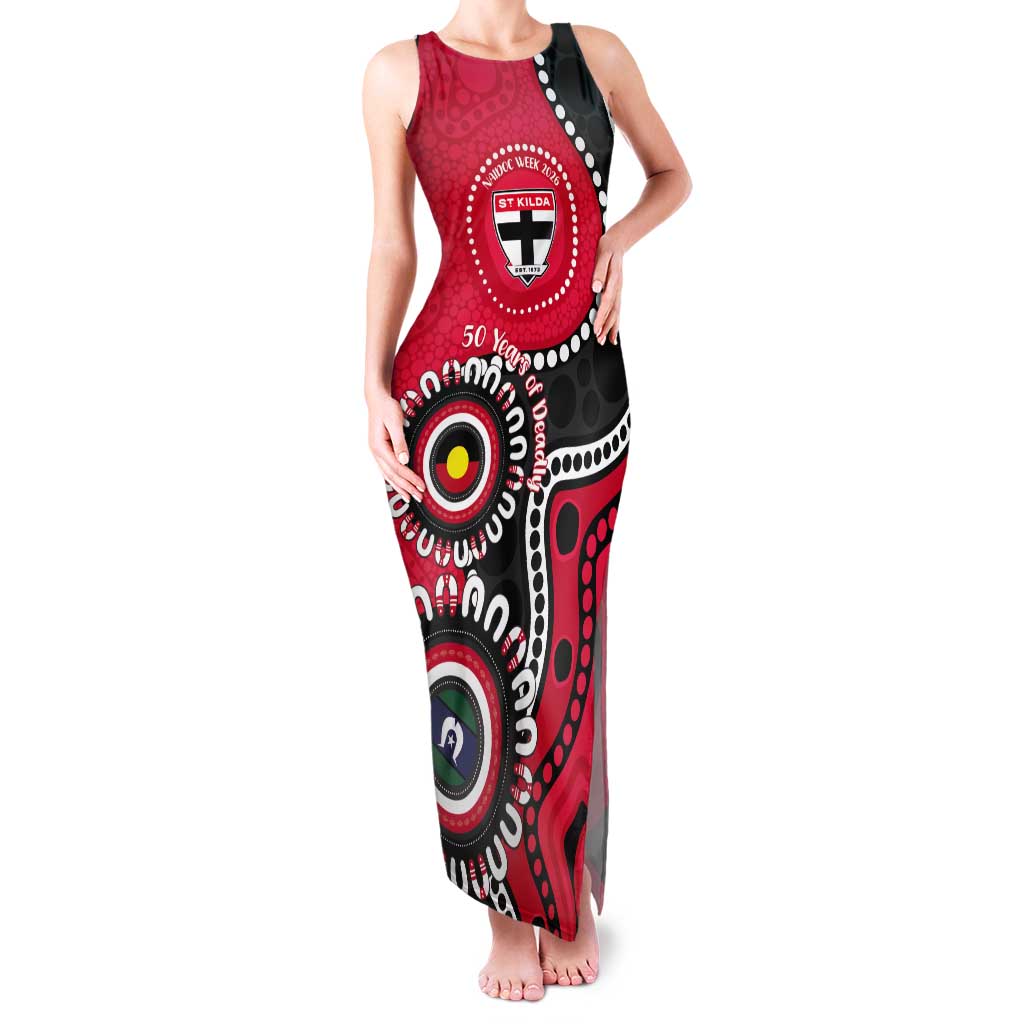 St Kilda NAIDOC 2026 Personalised Tank Maxi Dress 50 Years of Deadly Aboriginal Art