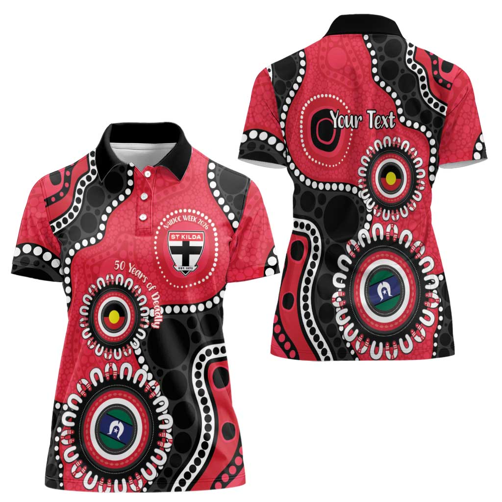 St Kilda NAIDOC 2026 Personalised Women Polo Shirt 50 Years of Deadly Aboriginal Art