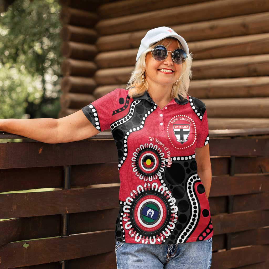 St Kilda NAIDOC 2026 Personalised Women Polo Shirt 50 Years of Deadly Aboriginal Art