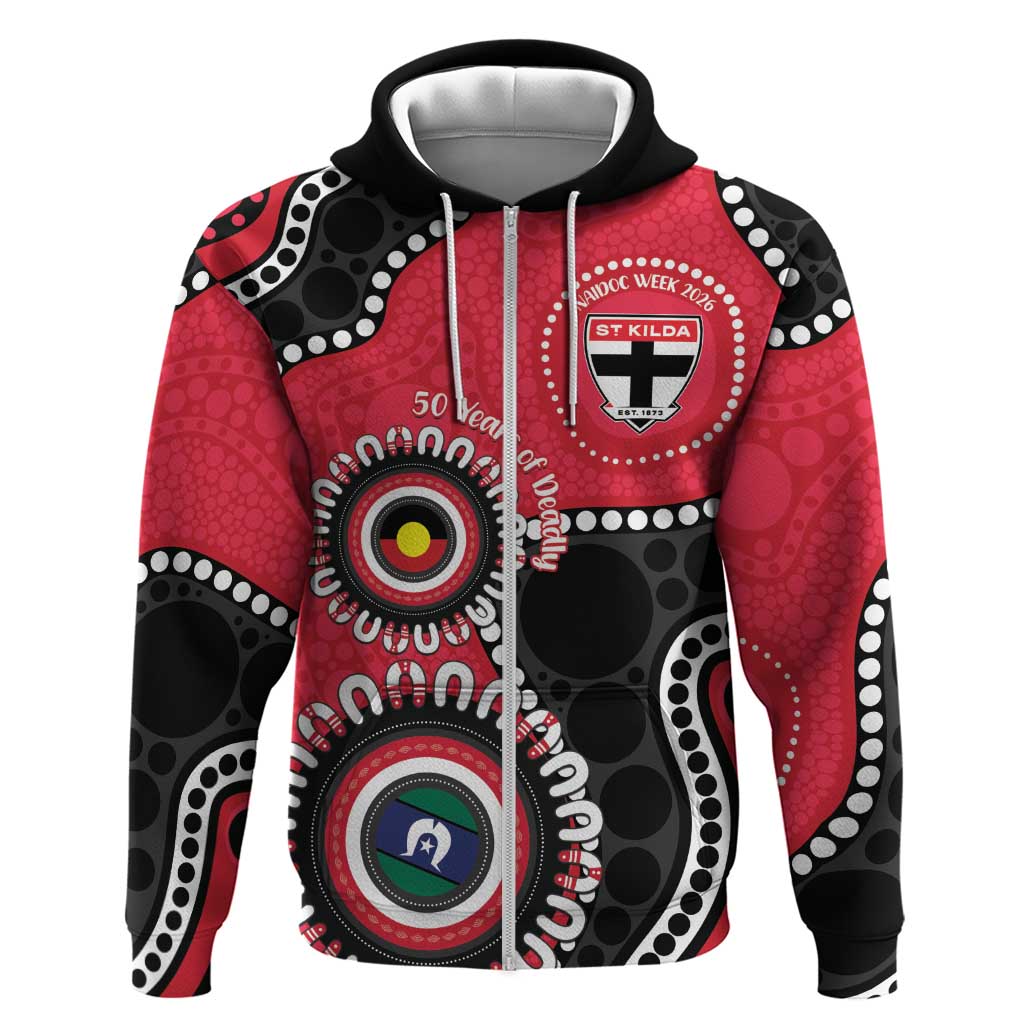 St Kilda NAIDOC 2026 Personalised Zip Hoodie 50 Years of Deadly Aboriginal Art