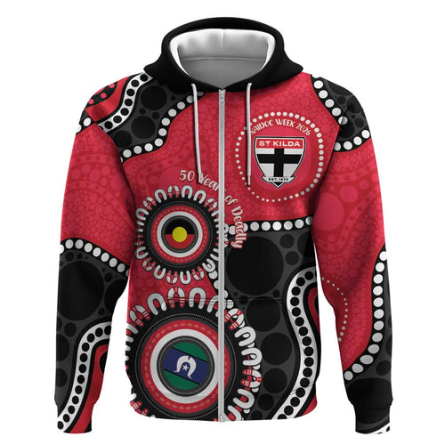 St Kilda NAIDOC 2026 Personalised Zip Hoodie 50 Years of Deadly Aboriginal Art