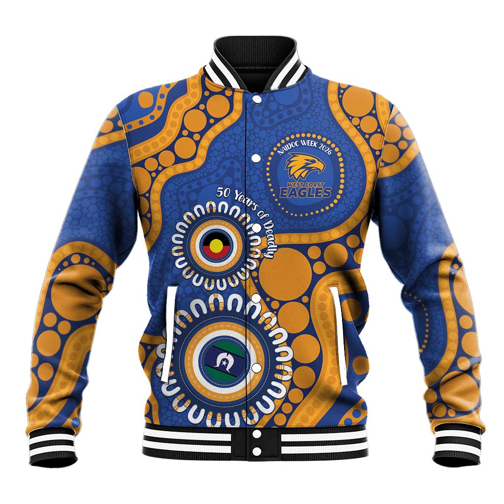 Eagles NAIDOC 2026 Personalised Baseball Jacket 50 Years of Deadly Aboriginal Art