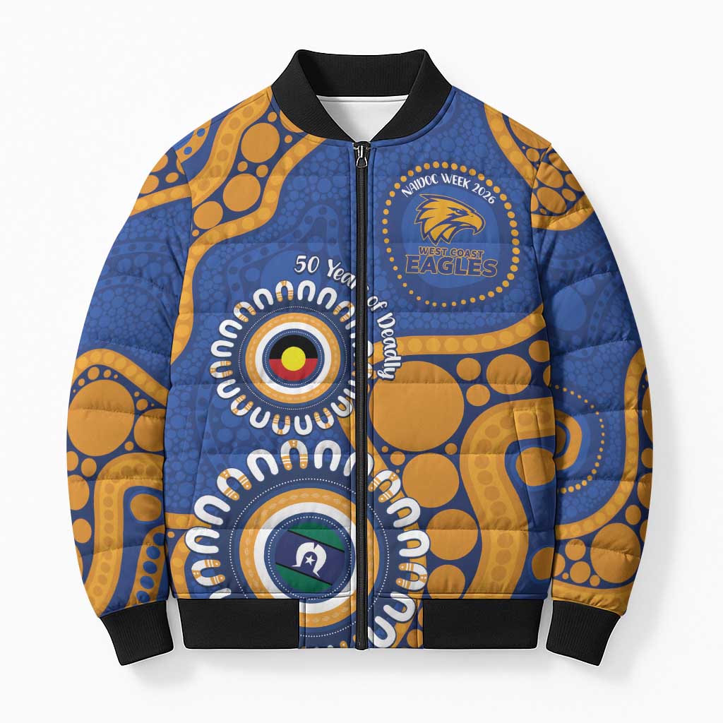 Eagles NAIDOC 2026 Personalised Bomber Puffer Jacket 50 Years of Deadly Aboriginal Art