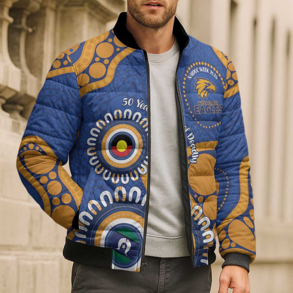 Eagles NAIDOC 2026 Personalised Bomber Puffer Jacket 50 Years of Deadly Aboriginal Art