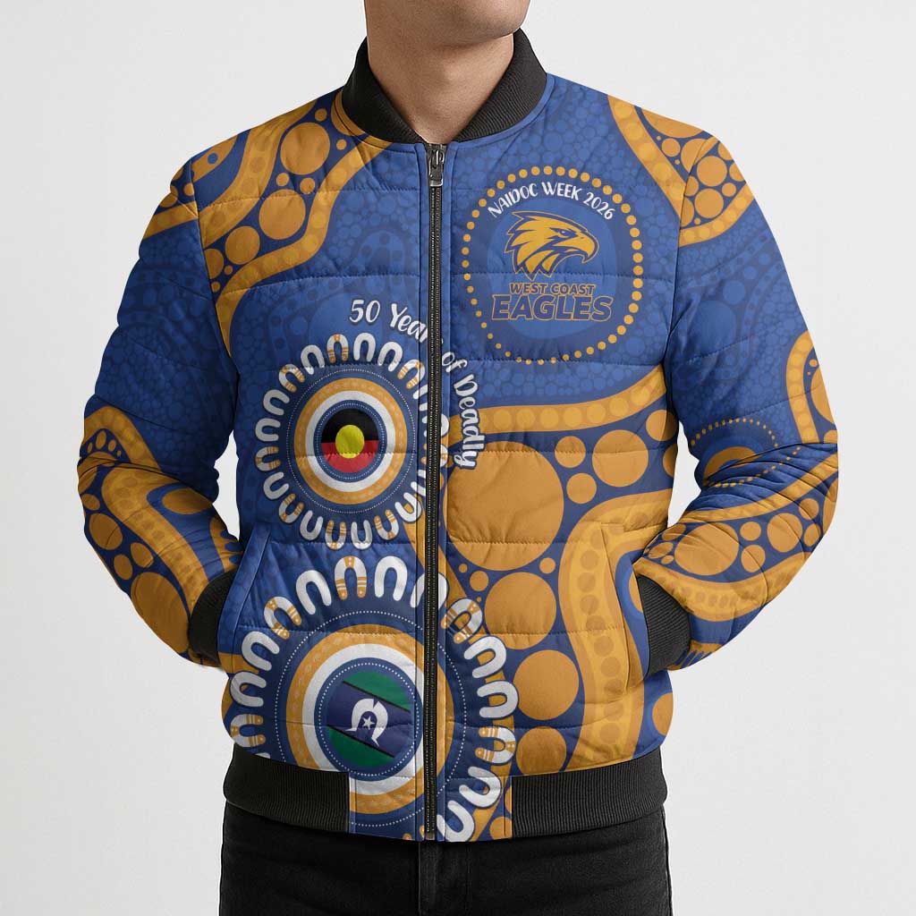 Eagles NAIDOC 2026 Personalised Bomber Puffer Jacket 50 Years of Deadly Aboriginal Art