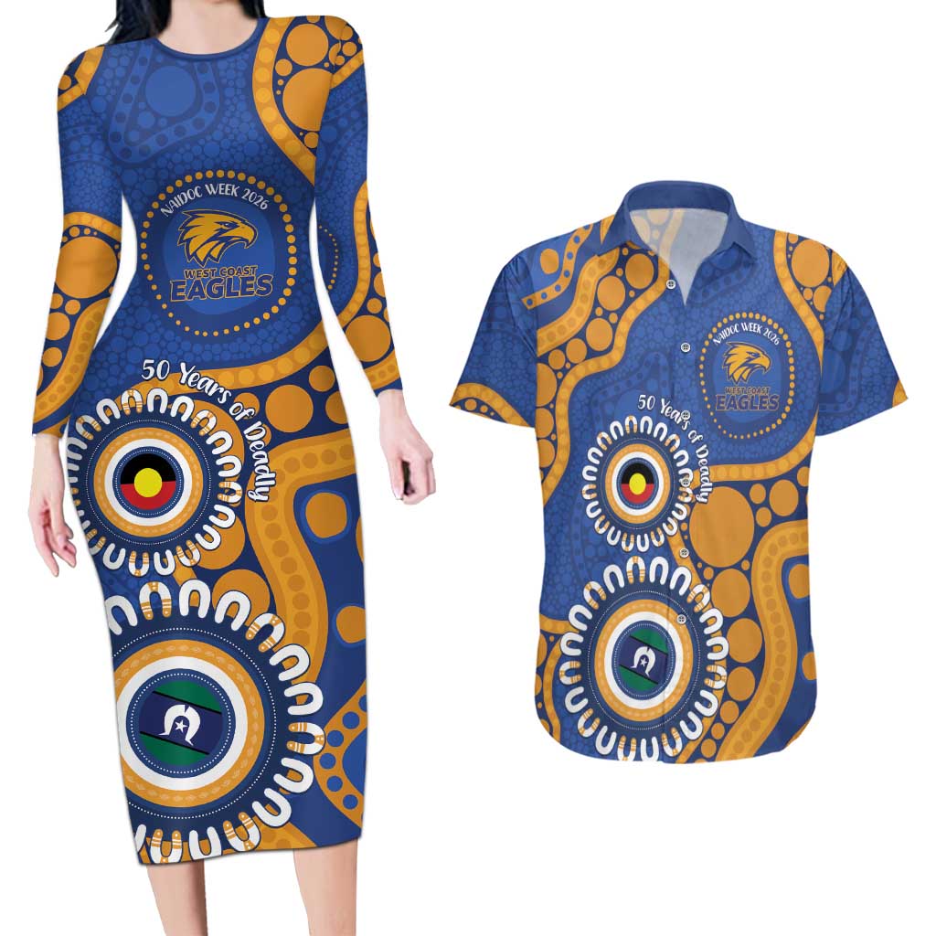 Eagles NAIDOC 2026 Personalised Couples Matching Long Sleeve Bodycon Dress and Hawaiian Shirt 50 Years of Deadly Aboriginal Art
