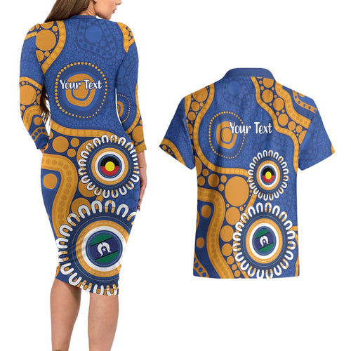 Eagles NAIDOC 2026 Personalised Couples Matching Long Sleeve Bodycon Dress and Hawaiian Shirt 50 Years of Deadly Aboriginal Art