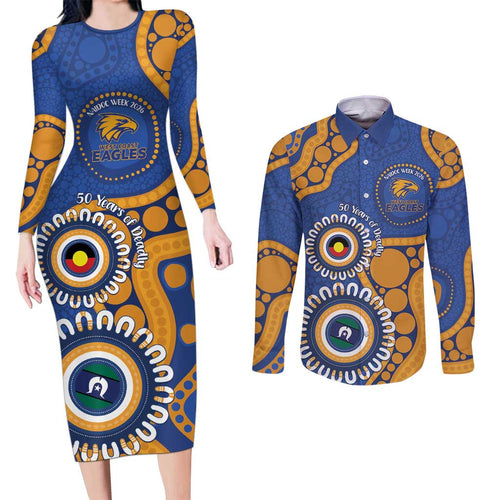 Eagles NAIDOC 2026 Personalised Couples Matching Long Sleeve Bodycon Dress and Long Sleeve Button Shirt 50 Years of Deadly Aboriginal Art