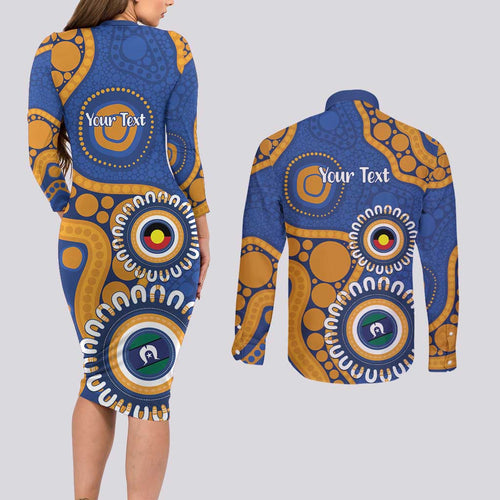 Eagles NAIDOC 2026 Personalised Couples Matching Long Sleeve Bodycon Dress and Long Sleeve Button Shirt 50 Years of Deadly Aboriginal Art