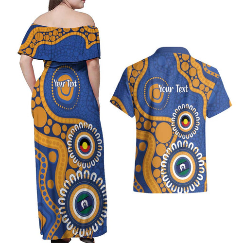 Eagles NAIDOC 2026 Personalised Couples Matching Off Shoulder Maxi Dress and Hawaiian Shirt 50 Years of Deadly Aboriginal Art