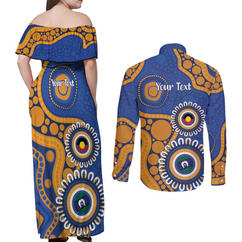 Eagles NAIDOC 2026 Personalised Couples Matching Off Shoulder Maxi Dress and Long Sleeve Button Shirt 50 Years of Deadly Aboriginal Art