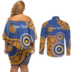Eagles NAIDOC 2026 Personalised Couples Matching Off Shoulder Short Dress and Long Sleeve Button Shirt 50 Years of Deadly Aboriginal Art