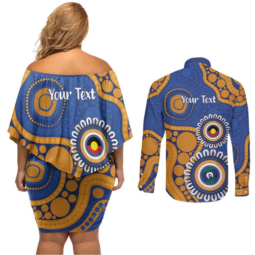Eagles NAIDOC 2026 Personalised Couples Matching Off Shoulder Short Dress and Long Sleeve Button Shirt 50 Years of Deadly Aboriginal Art