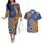 Eagles NAIDOC 2026 Personalised Couples Matching Off The Shoulder Long Sleeve Dress and Hawaiian Shirt 50 Years of Deadly Aboriginal Art