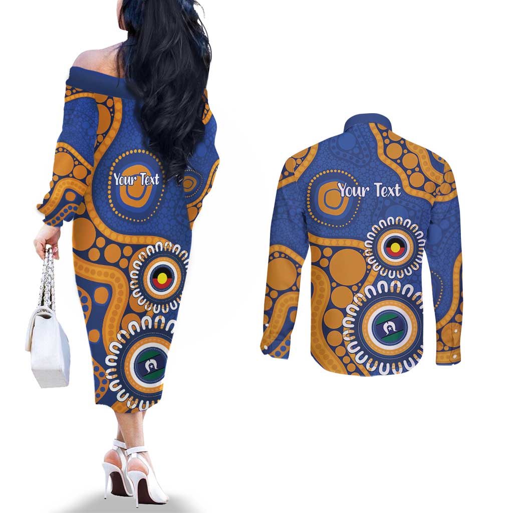 Eagles NAIDOC 2026 Personalised Couples Matching Off The Shoulder Long Sleeve Dress and Long Sleeve Button Shirt 50 Years of Deadly Aboriginal Art