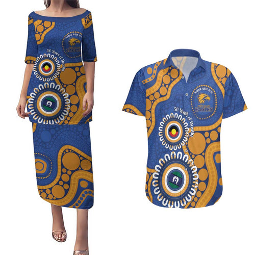 Eagles NAIDOC 2026 Personalised Couples Matching Puletasi and Hawaiian Shirt 50 Years of Deadly Aboriginal Art