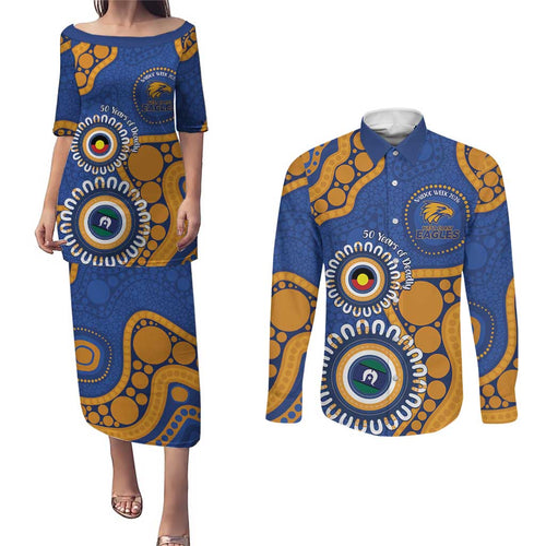 Eagles NAIDOC 2026 Personalised Couples Matching Puletasi and Long Sleeve Button Shirt 50 Years of Deadly Aboriginal Art
