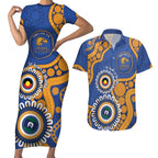 Eagles NAIDOC 2026 Personalised Couples Matching Short Sleeve Bodycon Dress and Hawaiian Shirt 50 Years of Deadly Aboriginal Art