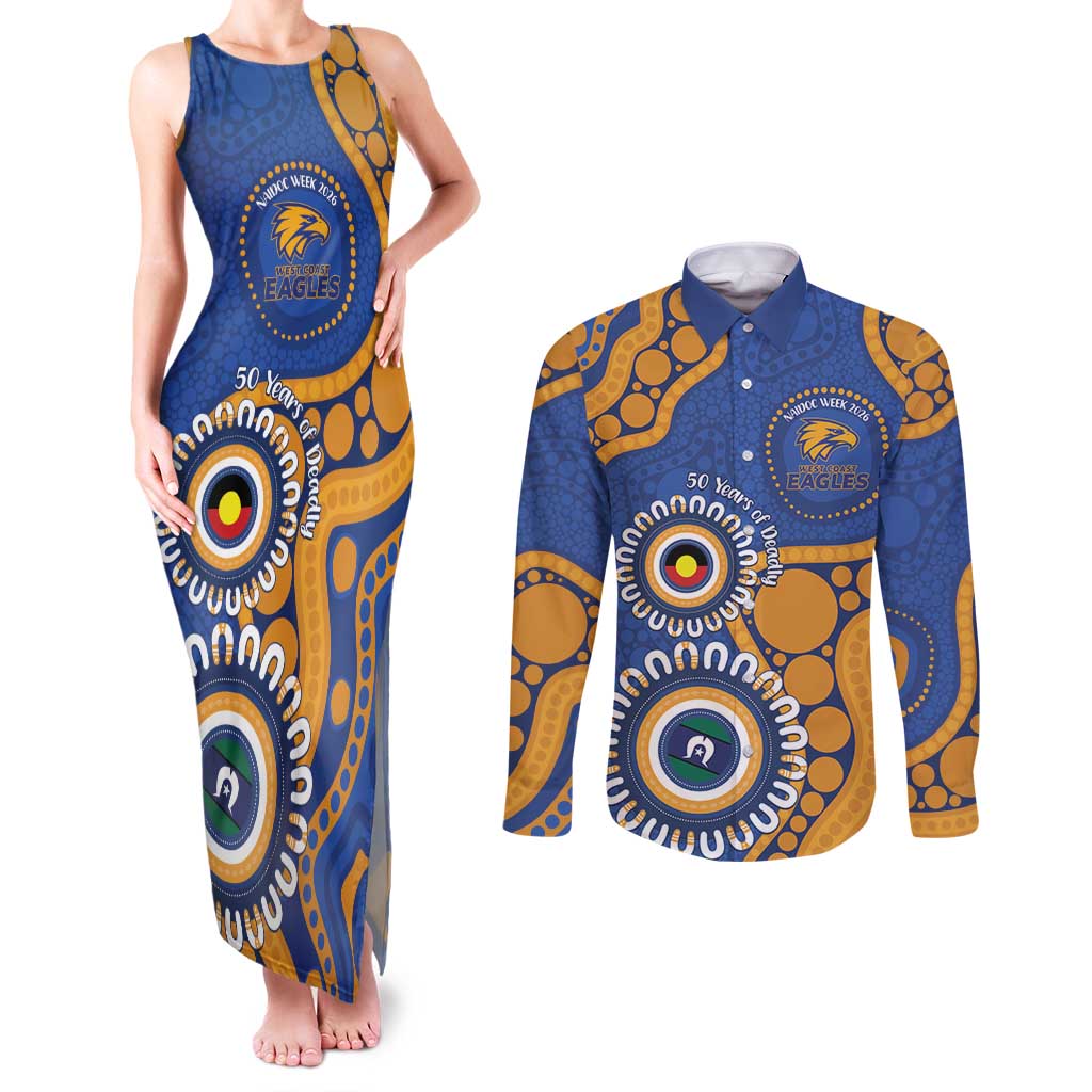 Eagles NAIDOC 2026 Personalised Couples Matching Tank Maxi Dress and Long Sleeve Button Shirt 50 Years of Deadly Aboriginal Art