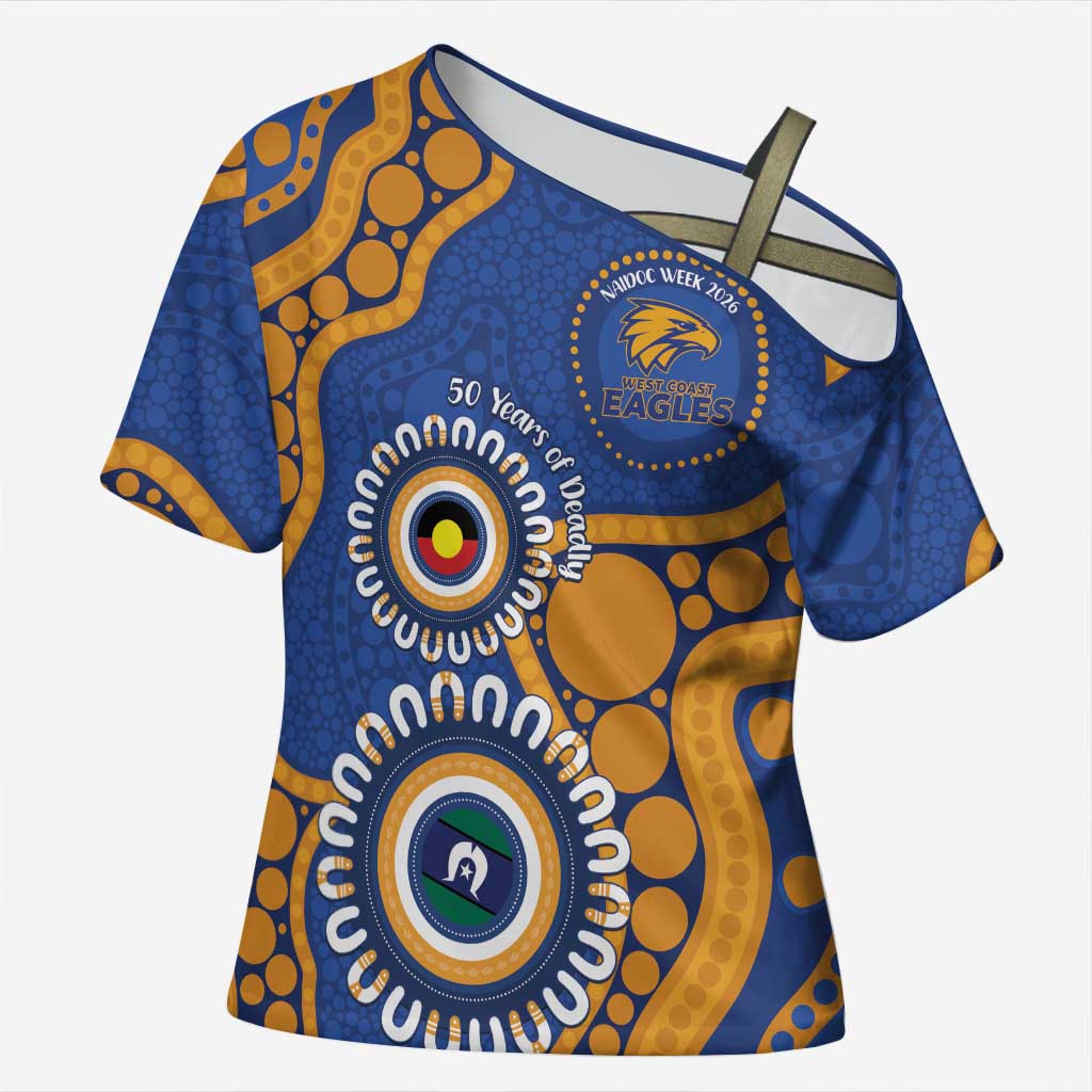 Eagles NAIDOC 2026 Personalised Cross Shoulder Shirt 50 Years of Deadly Aboriginal Art