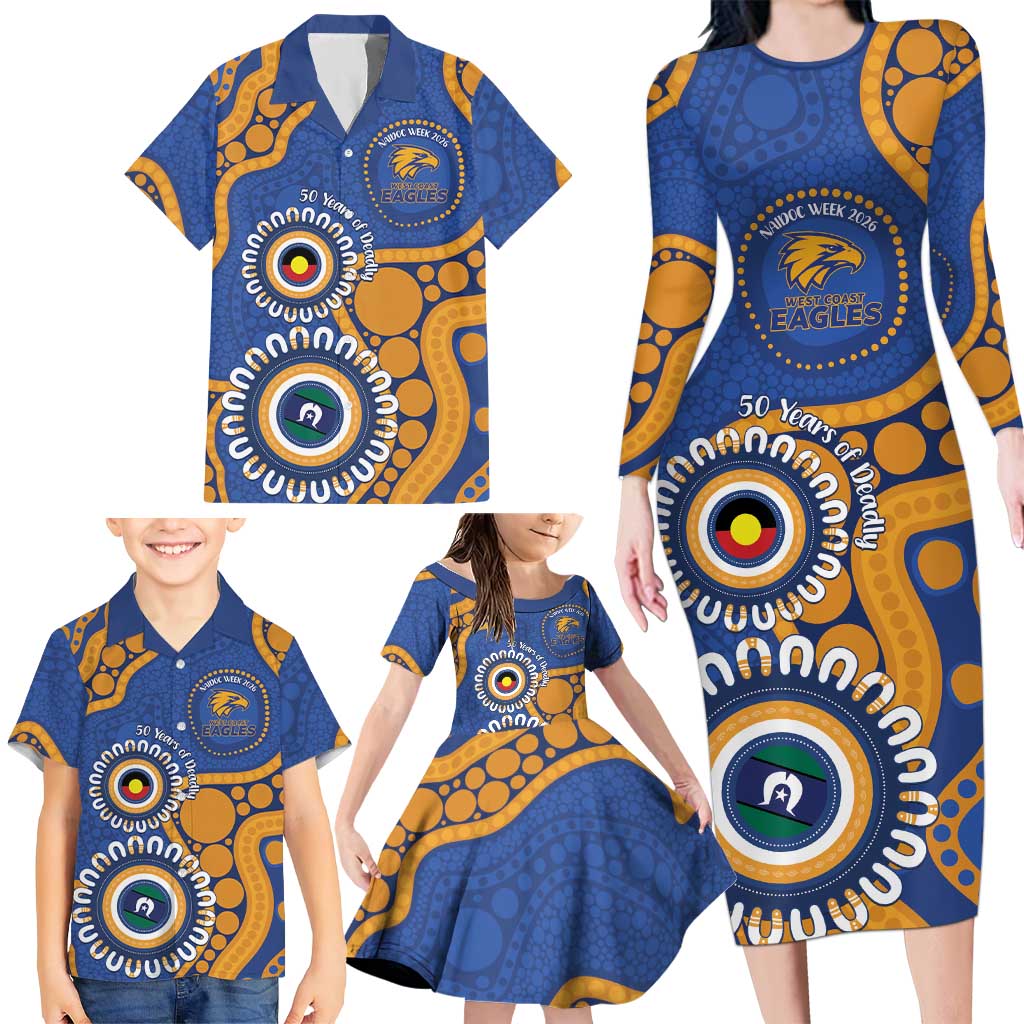 Eagles NAIDOC 2026 Personalised Family Matching Long Sleeve Bodycon Dress and Hawaiian Shirt 50 Years of Deadly Aboriginal Art