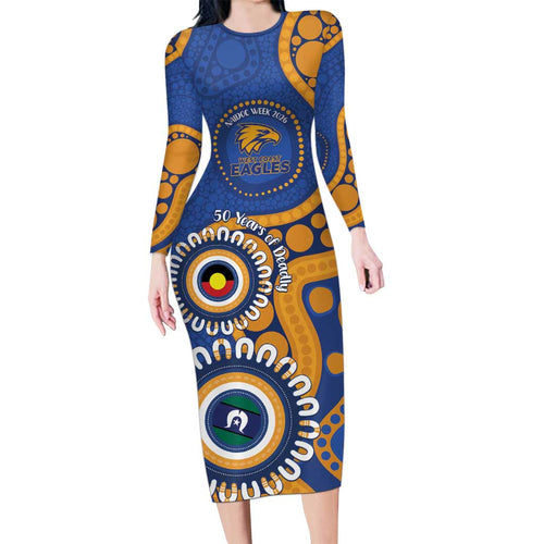 Eagles NAIDOC 2026 Personalised Family Matching Long Sleeve Bodycon Dress and Hawaiian Shirt 50 Years of Deadly Aboriginal Art