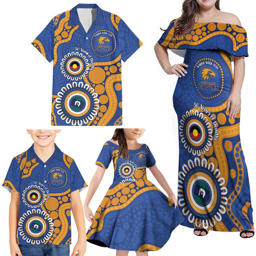 Eagles NAIDOC 2026 Personalised Family Matching Off Shoulder Maxi Dress and Hawaiian Shirt 50 Years of Deadly Aboriginal Art