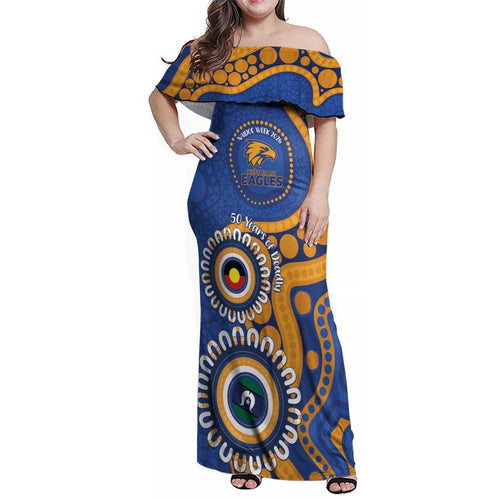 Eagles NAIDOC 2026 Personalised Family Matching Off Shoulder Maxi Dress and Hawaiian Shirt 50 Years of Deadly Aboriginal Art