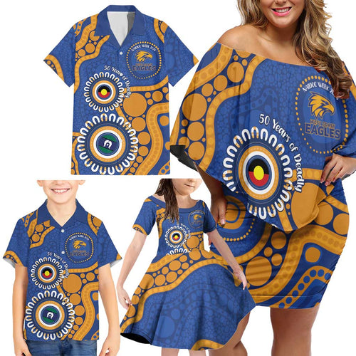 Eagles NAIDOC 2026 Personalised Family Matching Off Shoulder Short Dress and Hawaiian Shirt 50 Years of Deadly Aboriginal Art