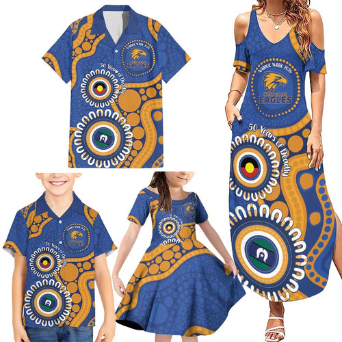 Eagles NAIDOC 2026 Personalised Family Matching Summer Maxi Dress and Hawaiian Shirt 50 Years of Deadly Aboriginal Art
