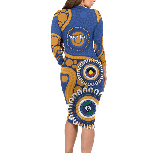 Eagles NAIDOC 2026 Personalised Long Sleeve Bodycon Dress 50 Years of Deadly Aboriginal Art