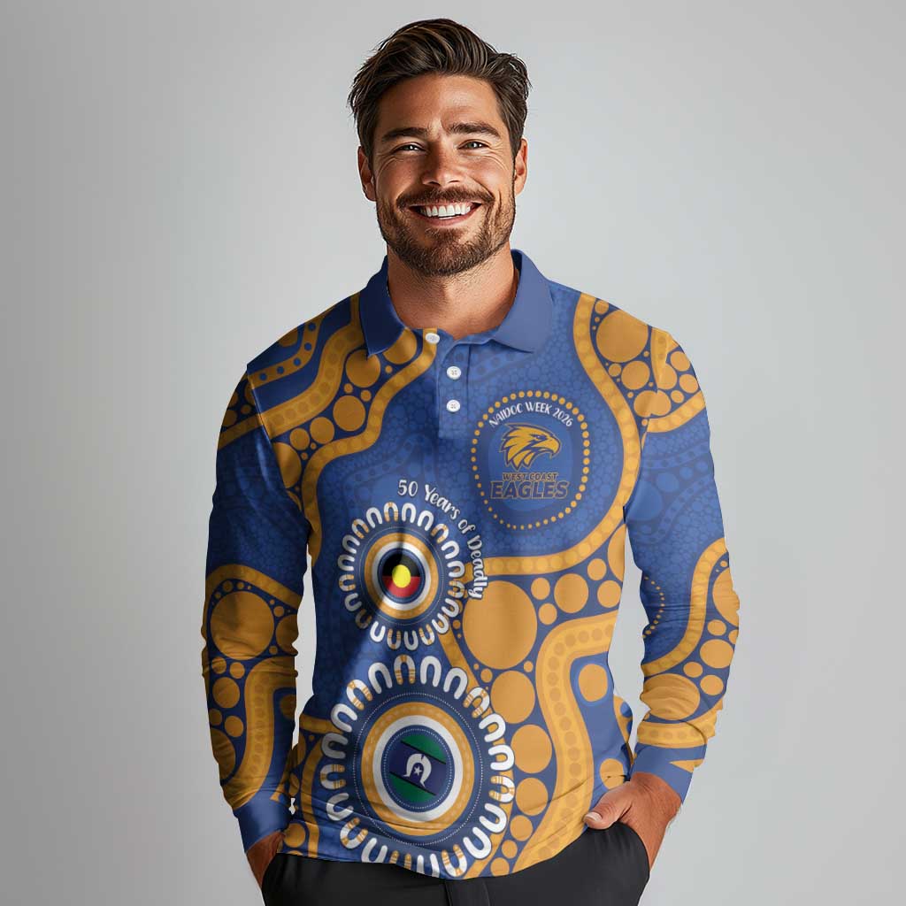 Eagles NAIDOC 2026 Personalised Long Sleeve Polo Shirt 50 Years of Deadly Aboriginal Art