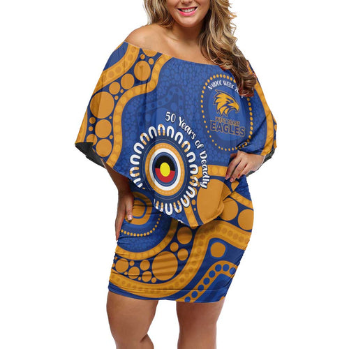 Eagles NAIDOC 2026 Personalised Off Shoulder Short Dress 50 Years of Deadly Aboriginal Art