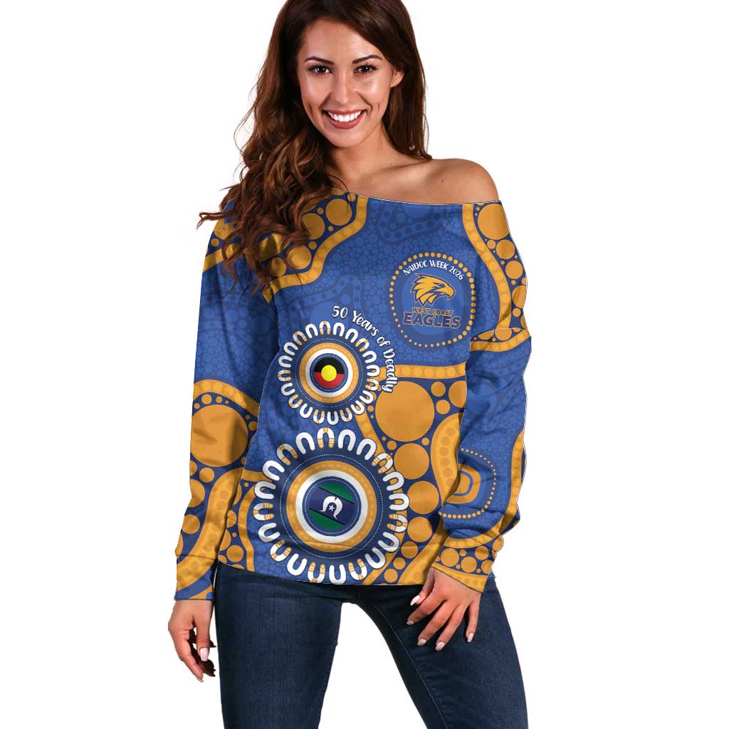 Eagles NAIDOC 2026 Personalised Off Shoulder Sweater 50 Years of Deadly Aboriginal Art