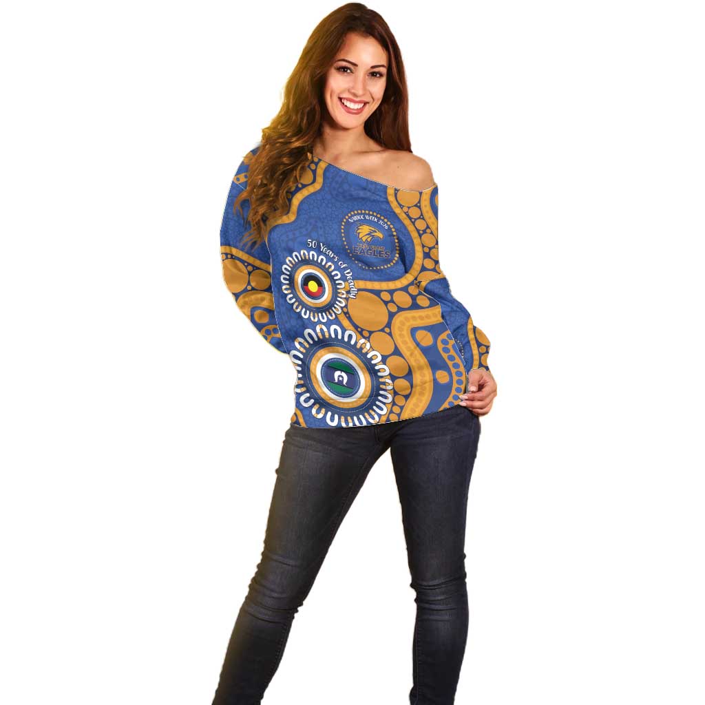 Eagles NAIDOC 2026 Personalised Off Shoulder Sweater 50 Years of Deadly Aboriginal Art