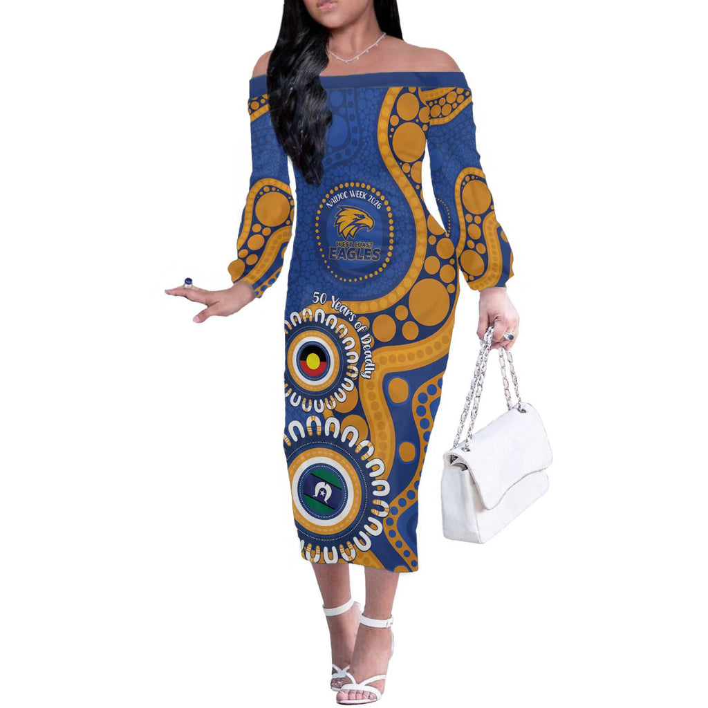 Eagles NAIDOC 2026 Personalised Off The Shoulder Long Sleeve Dress 50 Years of Deadly Aboriginal Art