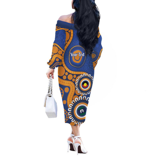 Eagles NAIDOC 2026 Personalised Off The Shoulder Long Sleeve Dress 50 Years of Deadly Aboriginal Art