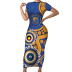 Eagles NAIDOC 2026 Personalised Short Sleeve Bodycon Dress 50 Years of Deadly Aboriginal Art