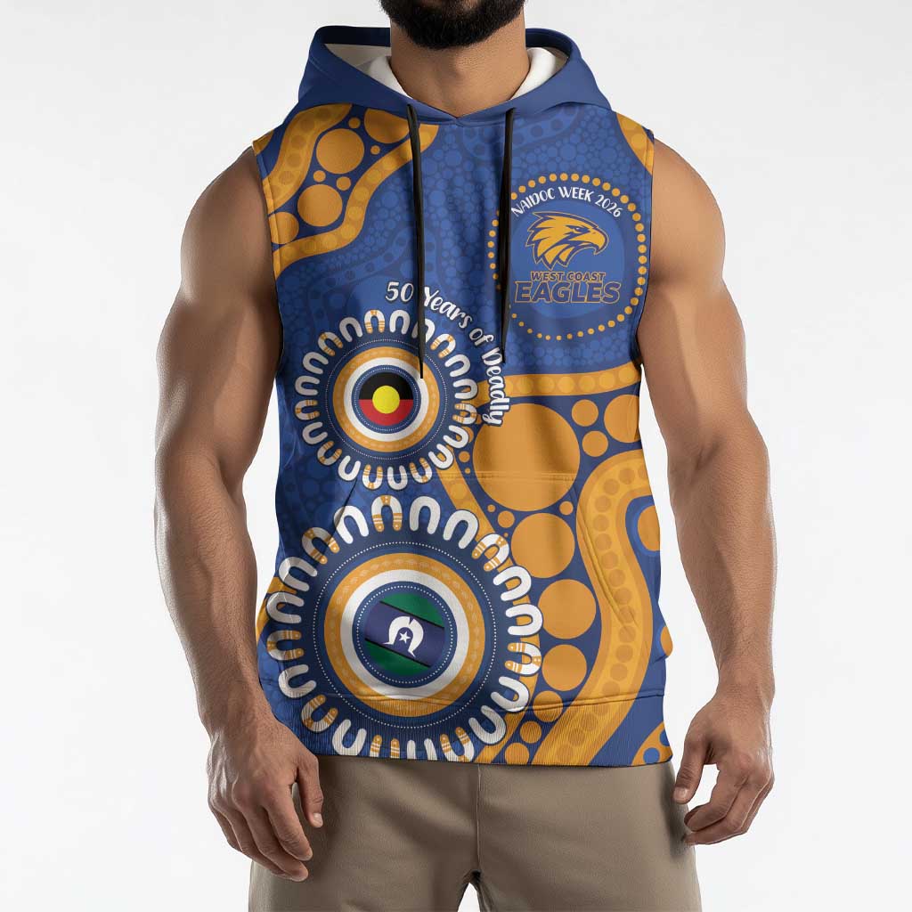 Eagles NAIDOC 2026 Personalised Sleeveless Hoodie 50 Years of Deadly Aboriginal Art