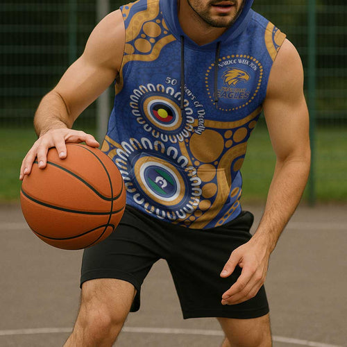 Eagles NAIDOC 2026 Personalised Sleeveless Hoodie 50 Years of Deadly Aboriginal Art