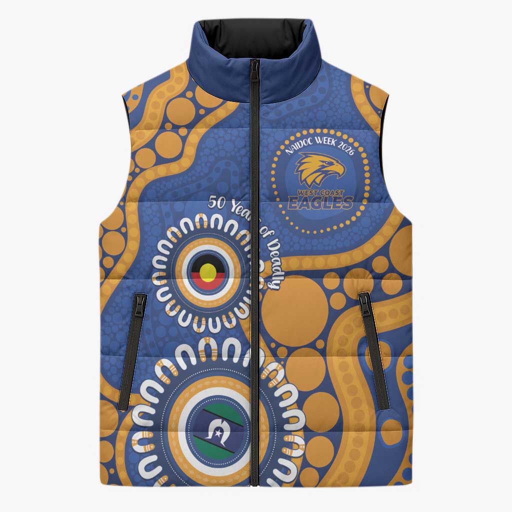 Eagles NAIDOC 2026 Personalised Sleeveless Puffer Jacket 50 Years of Deadly Aboriginal Art