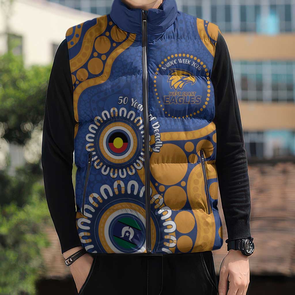 Eagles NAIDOC 2026 Personalised Sleeveless Puffer Jacket 50 Years of Deadly Aboriginal Art