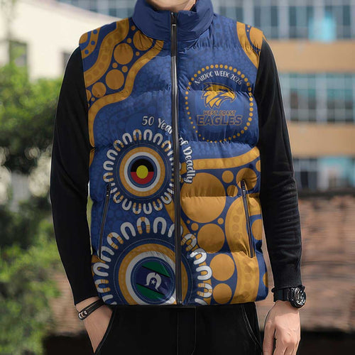 Eagles NAIDOC 2026 Personalised Sleeveless Puffer Jacket 50 Years of Deadly Aboriginal Art
