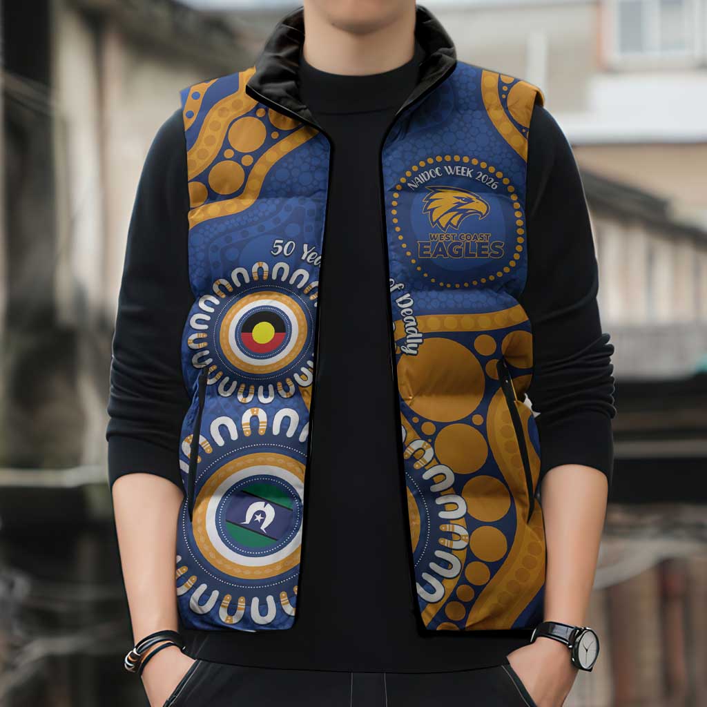 Eagles NAIDOC 2026 Personalised Sleeveless Puffer Jacket 50 Years of Deadly Aboriginal Art
