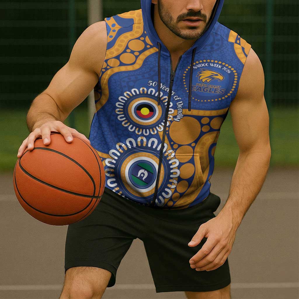 Eagles NAIDOC 2026 Personalised Sleeveless Zip Hoodie 50 Years of Deadly Aboriginal Art