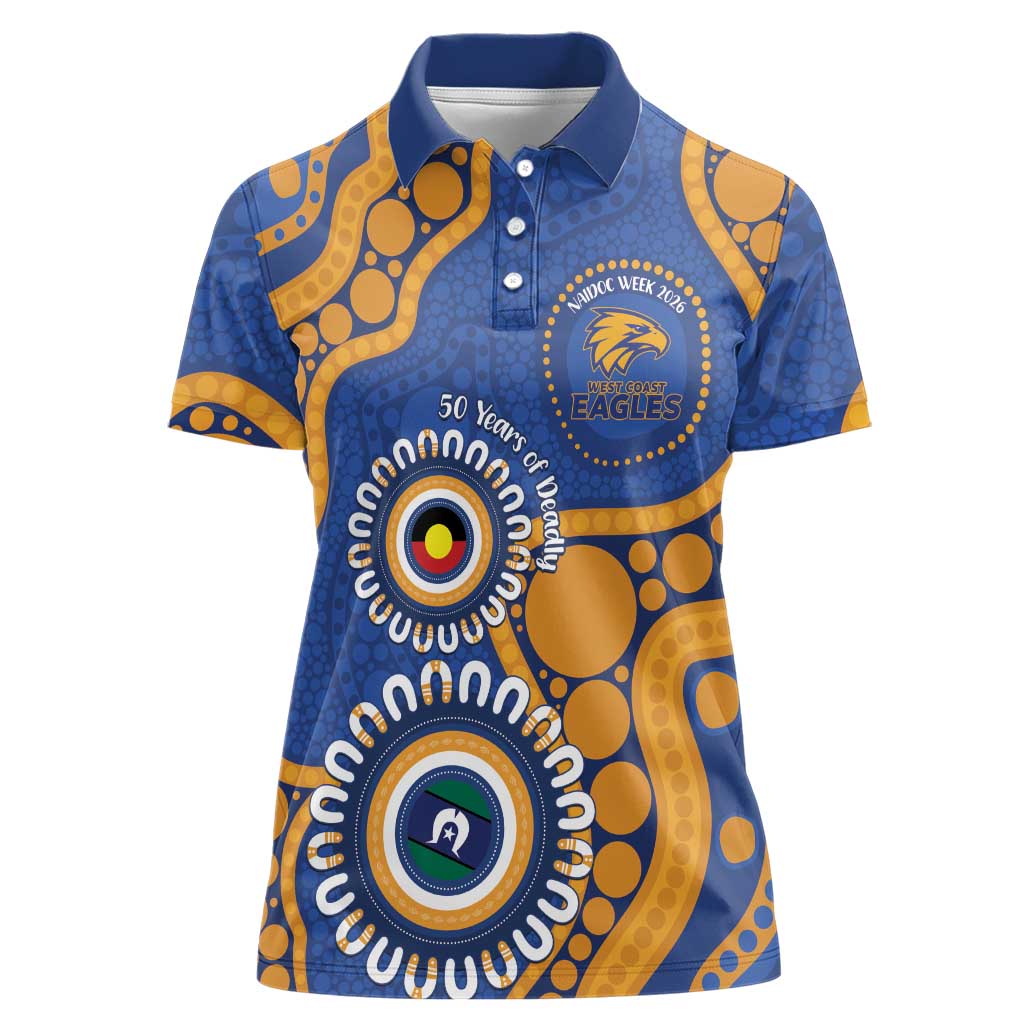 Eagles NAIDOC 2026 Personalised Women Polo Shirt 50 Years of Deadly Aboriginal Art